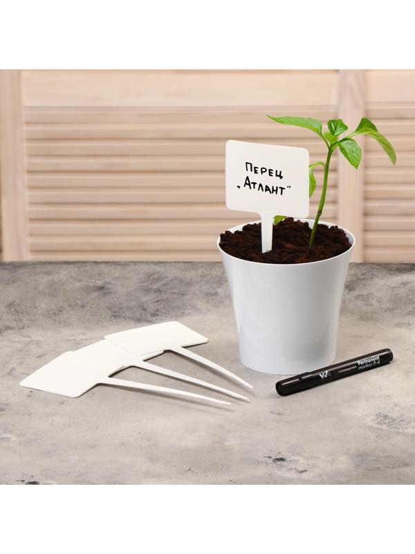 Ярлыки садовые для маркировки, 22 см, с маркером, набор 8 шт., пластик, белые