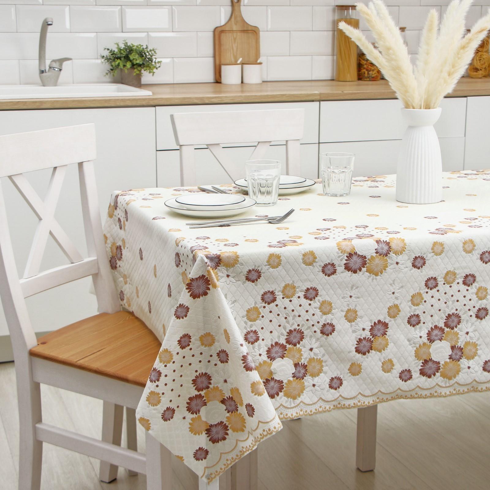 Клеёнка ажурная «Цветы на белом», ширина 137 см, рулон 20 метров