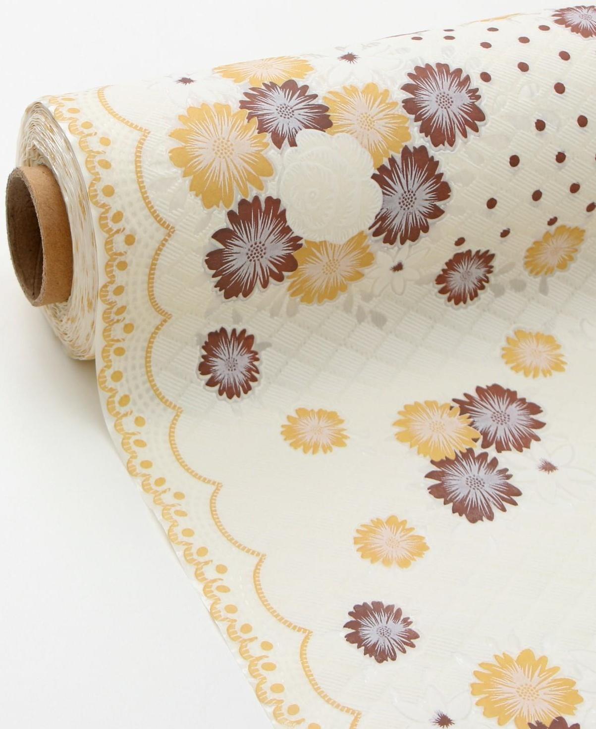 Клеёнка ажурная «Цветы на белом», ширина 137 см, рулон 20 метров