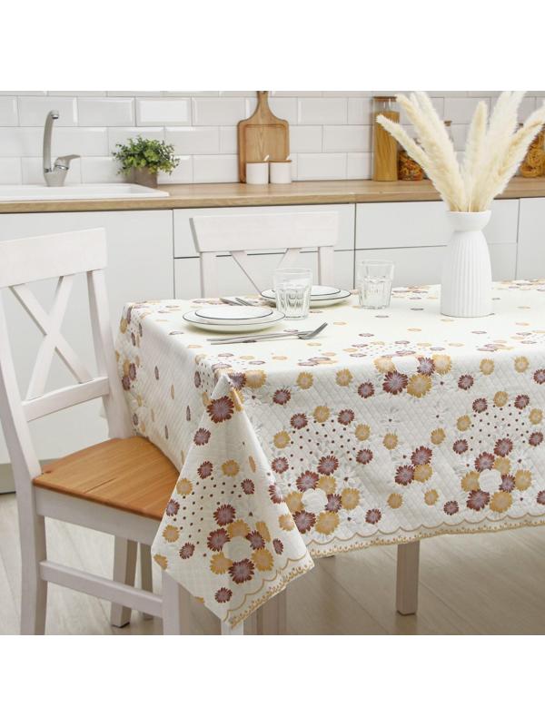 Клеёнка ажурная «Цветы на белом», ширина 137 см, рулон 20 метров