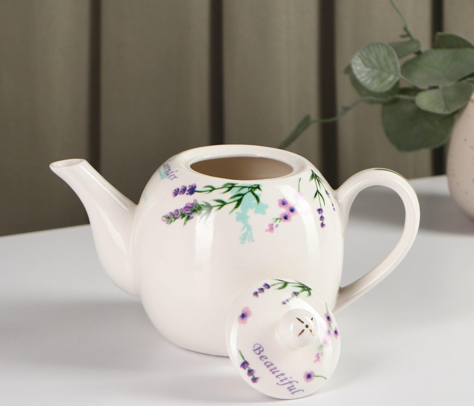 Чайник фарфоровый заварочный Доляна «Лаванда», 800 мл, цвет белый