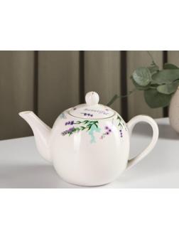 Чайник фарфоровый заварочный Доляна «Лаванда», 800 мл, цвет белый