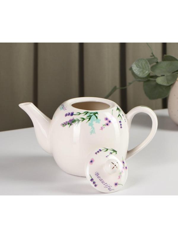 Чайник фарфоровый заварочный Доляна «Лаванда», 800 мл, цвет белый