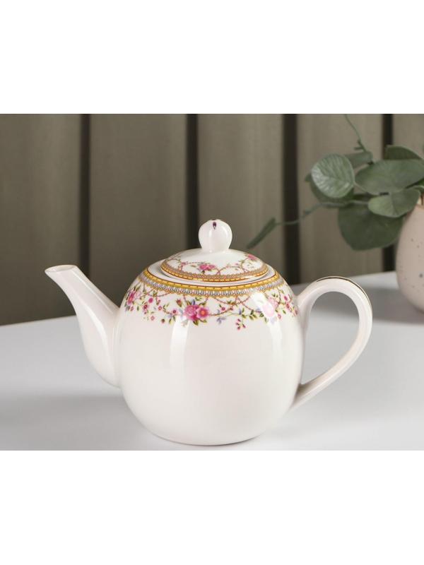 Чайник фарфоровый заварочный Доляна «Розали», 800 мл, цвет белый