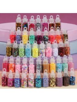 Ассорти для декора, в пластиковом органайзере, набор 48 бутылочек, разноцветные