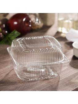 Контейнер одноразовый с неразъёмной крышкой ИП-9НАВ, 200 мл, 13×13×6 см, цвет прозрачный