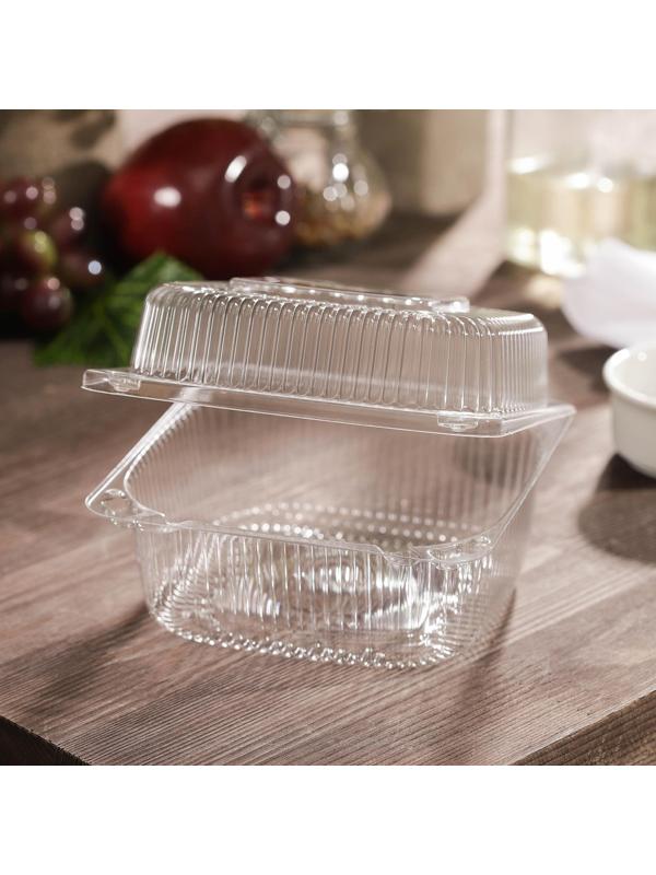 Контейнер одноразовый с неразъёмной крышкой ИП-9НАВ, 200 мл, 13×13×6 см, цвет прозрачный