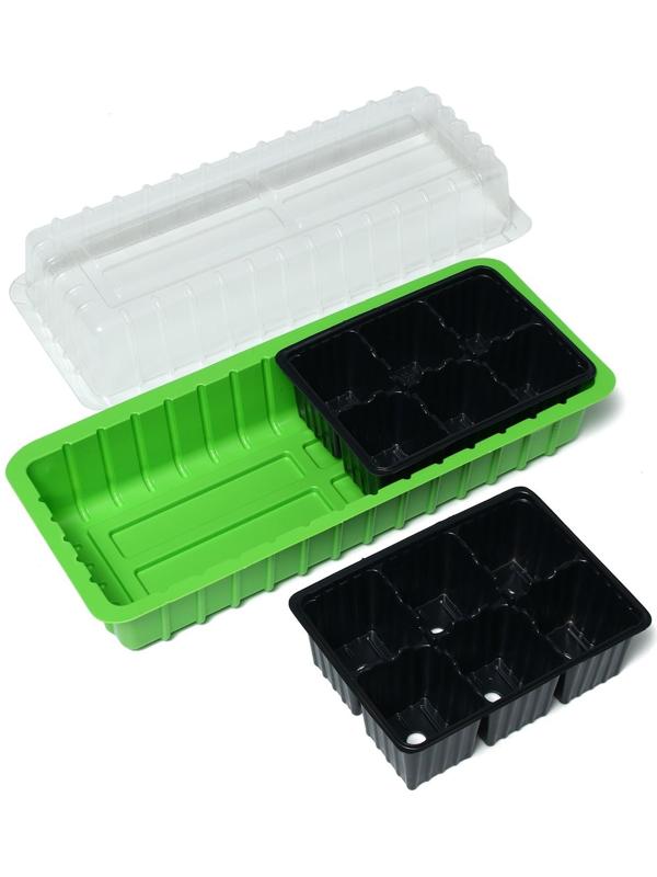 Мини-парник для рассады, 38 × 17 × 12 см, 2 вставки, 12 ячеек, Greengo