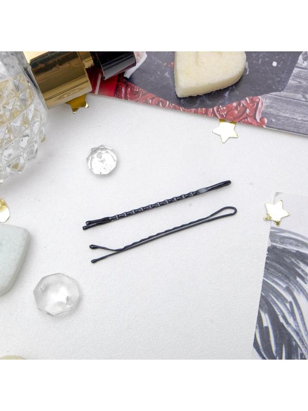 Невидимка для волос «Классика» (набор 24 шт +-3 шт) ребристые, 5 см, чёрный