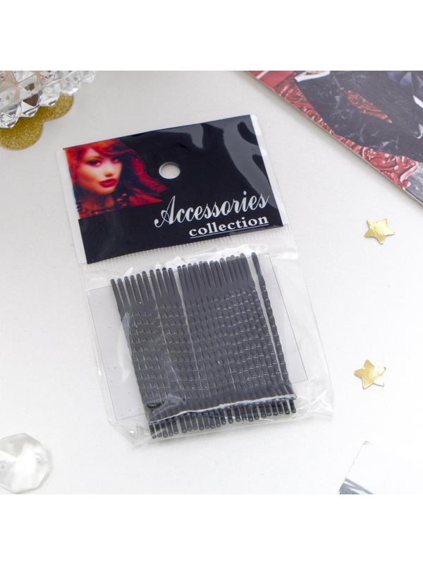 Невидимка для волос «Классика» (набор 24 шт +-3 шт) ребристые, 5 см, чёрный