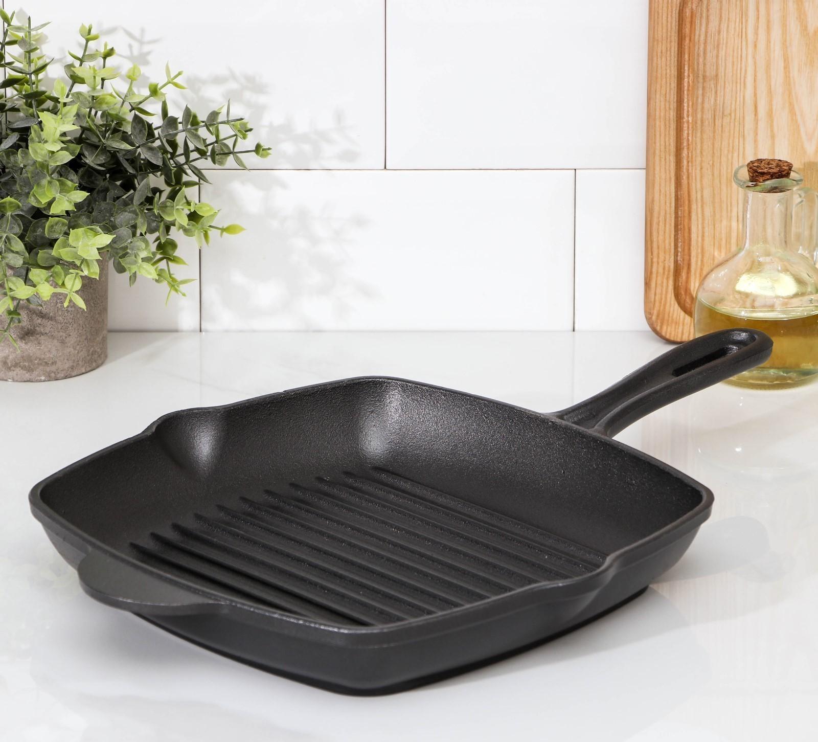 Сковорода-гриль чугунная «Гриль глубокий», 28×5,5 см, 2 слива, чугунная ручка, цвет чёрный