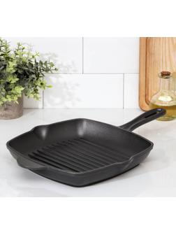 Сковорода-гриль чугунная «Гриль глубокий», 28×5,5 см, 2 слива, чугунная ручка, цвет чёрный