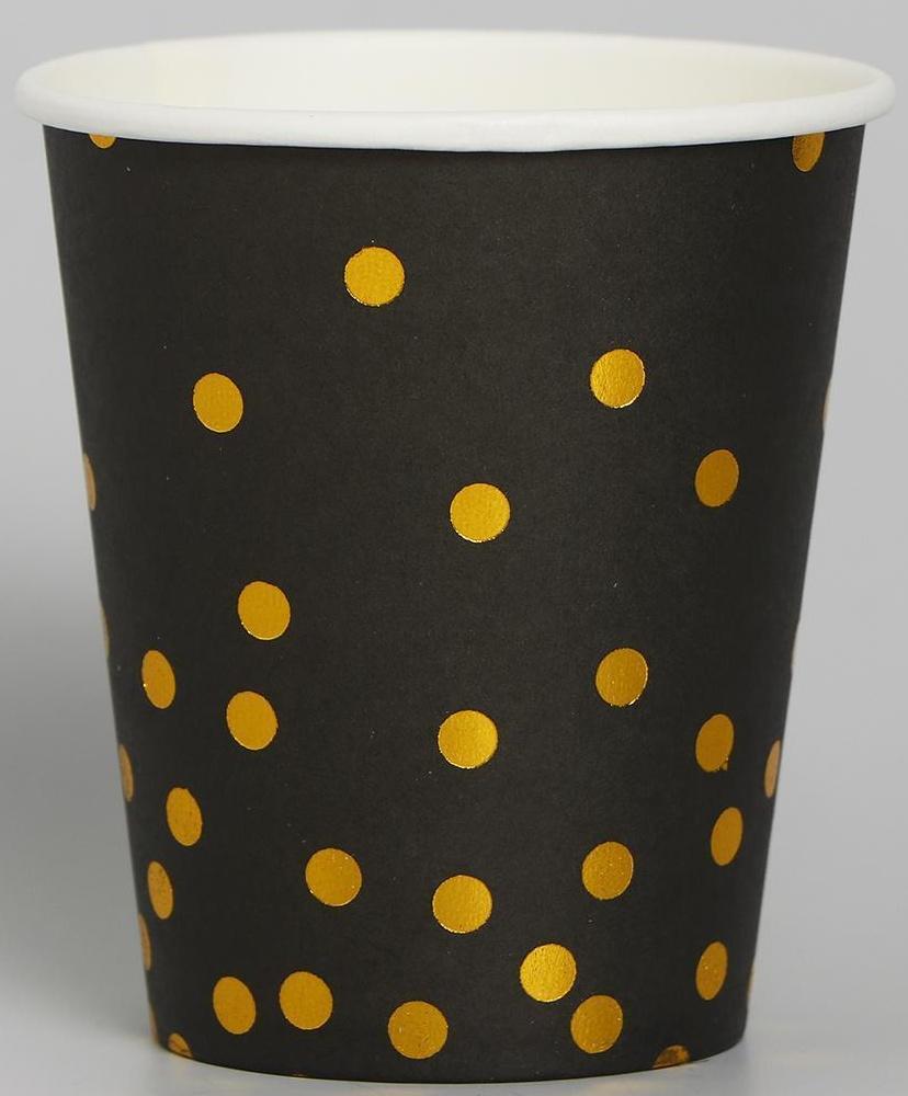 Стакан бумажный «Конфетти», с тиснением, 250 мл, набор 6 шт., цвет чёрный