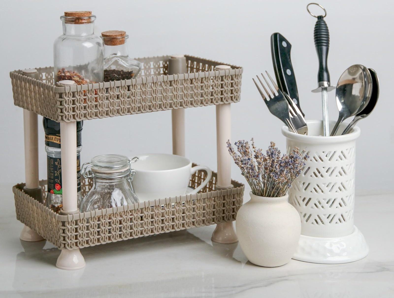 Этажерка настольная 2-х секционная «Плетение», 24×15×20 см, цвет МИКС