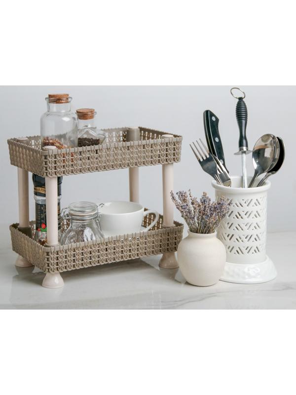 Этажерка настольная 2-х секционная «Плетение», 24×15×20 см, цвет МИКС