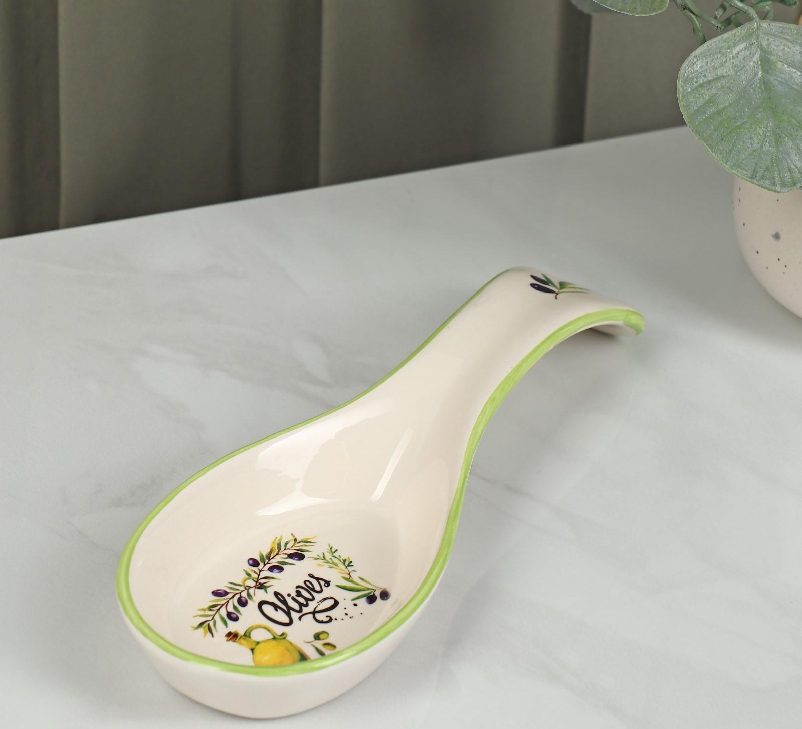 Подставка керамическая под ложку Доляна «Олива», 21,5×7,5 см