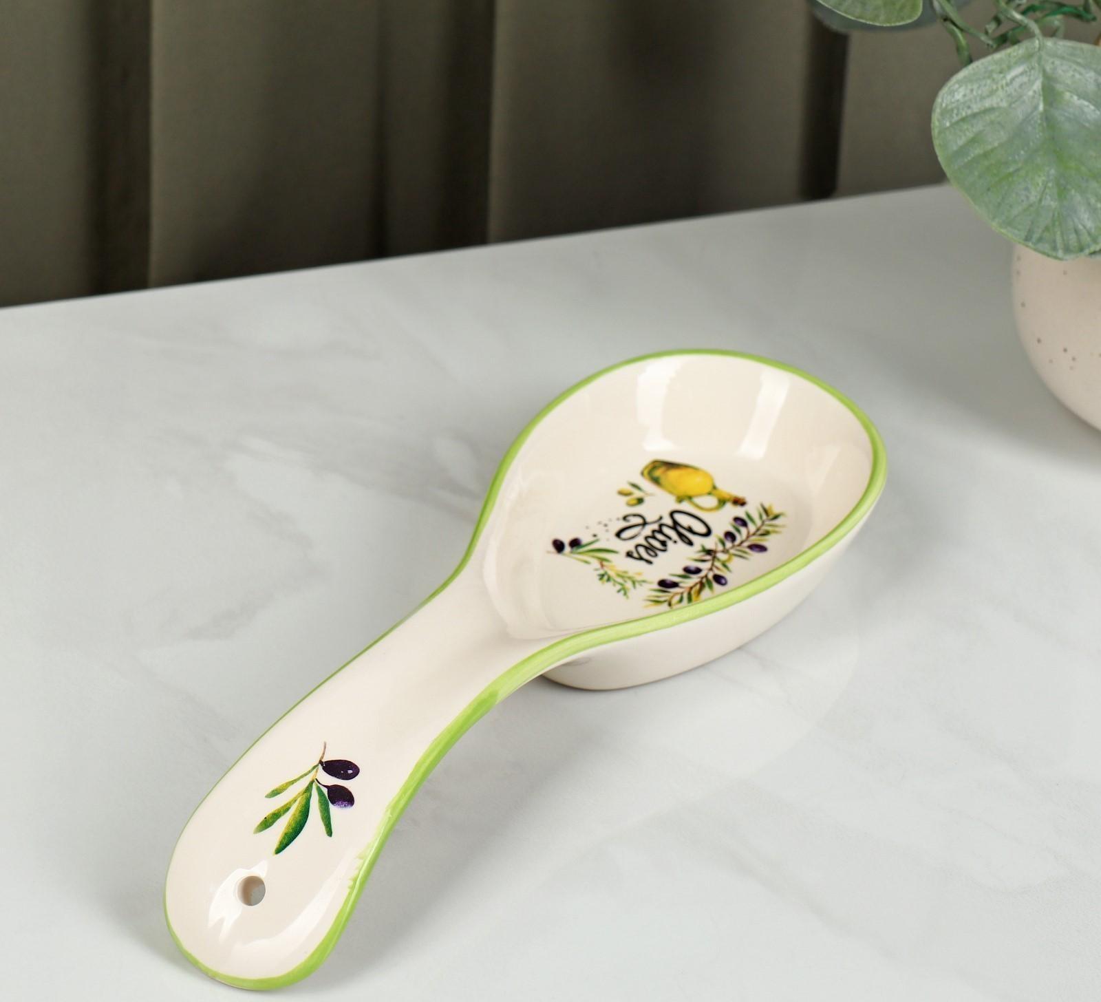 Подставка керамическая под ложку Доляна «Олива», 21,5×7,5 см