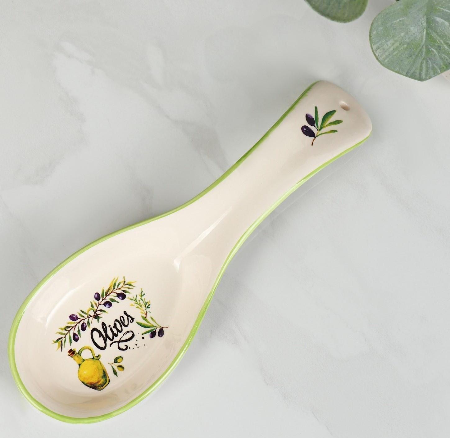 Подставка керамическая под ложку Доляна «Олива», 21,5×7,5 см