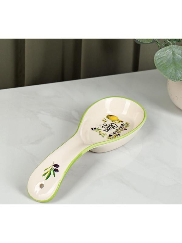 Подставка керамическая под ложку Доляна «Олива», 21,5×7,5 см