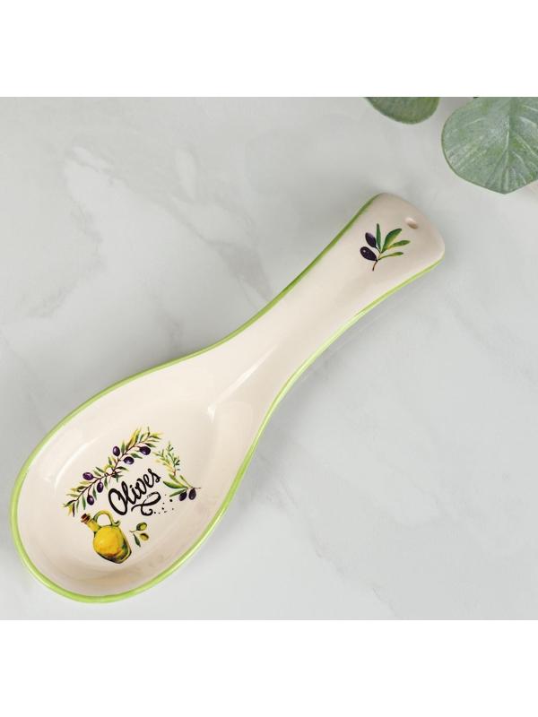 Подставка керамическая под ложку Доляна «Олива», 21,5×7,5 см