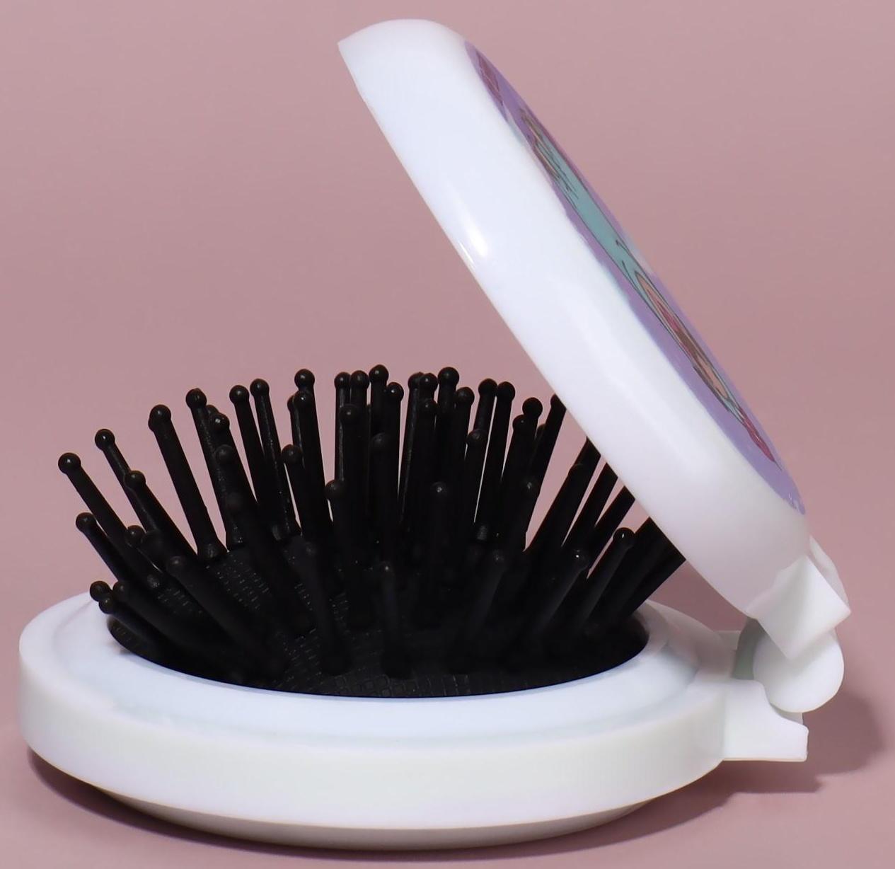 Расчёска массажная, складная, с зеркалом, d = 6,5 см, рисунок МИКС