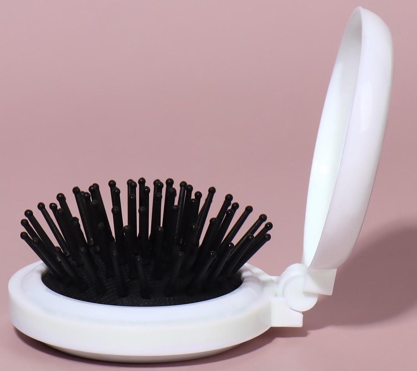 Расчёска массажная, складная, с зеркалом, d = 6,5 см, рисунок МИКС