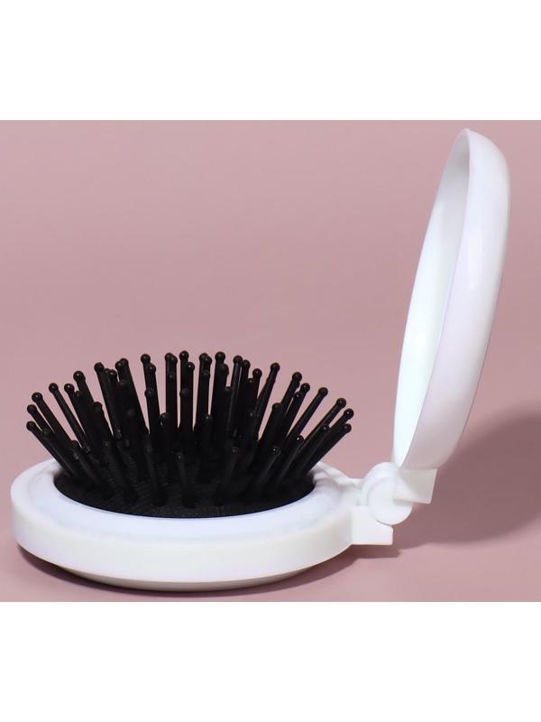 Расчёска массажная, складная, с зеркалом, d = 6,5 см, рисунок МИКС