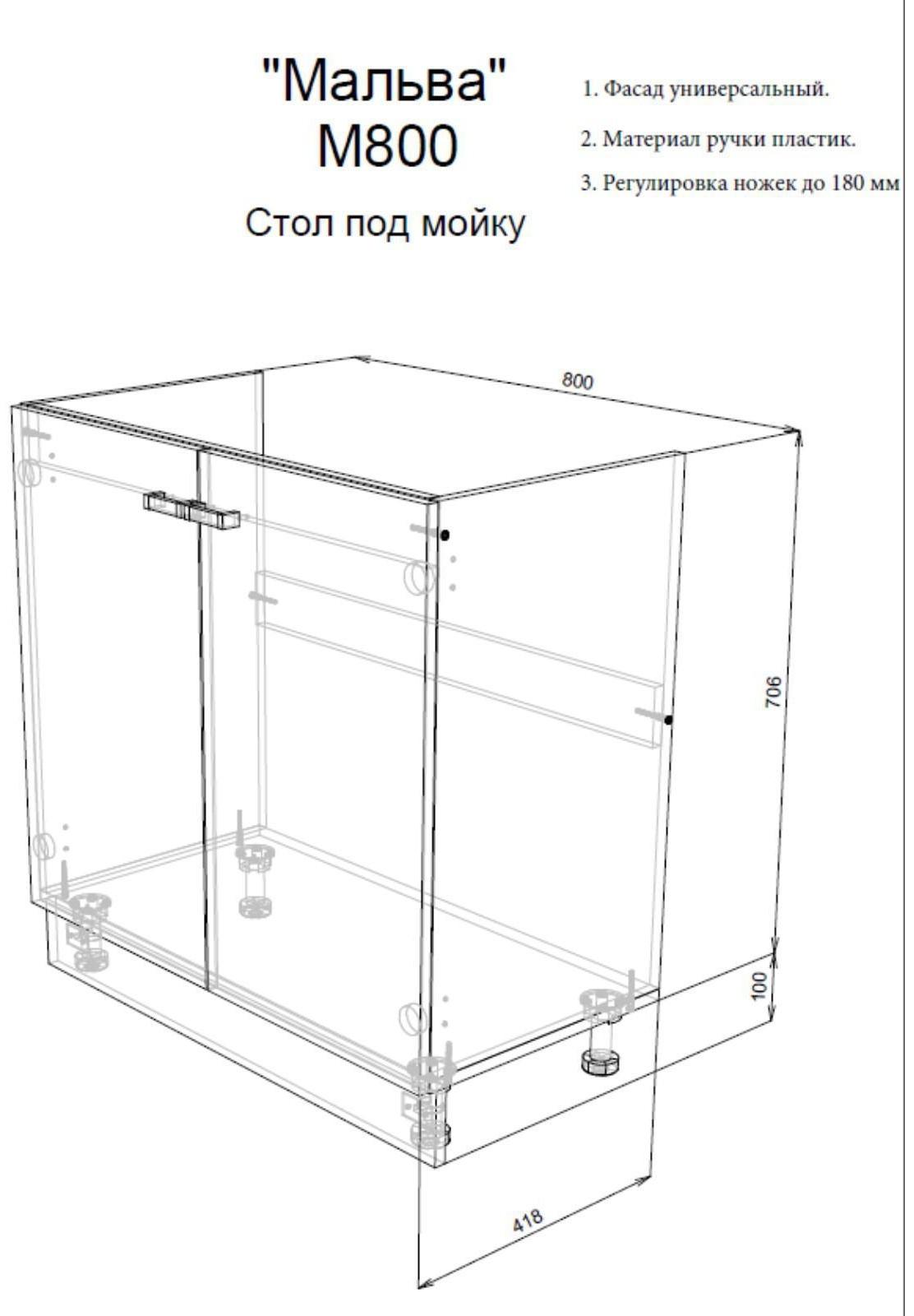 Шкаф напольный под мойку Мальва 800х450х810 Венге/Лоредо