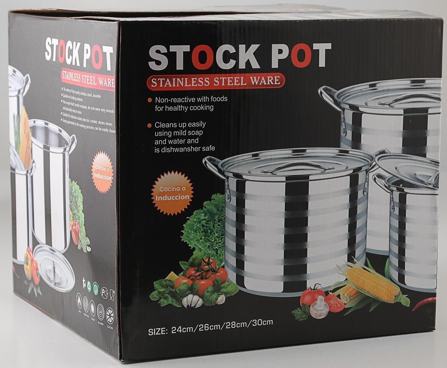 Набор кастрюль из нержавеющей стали, 4 предмета: 6 л, 8,5 л, 11 л, 13,5 л, d=26/28/30 см, толщина металла 0,3 мм