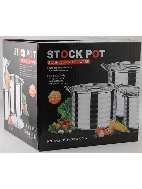 Набор кастрюль из нержавеющей стали, 4 предмета: 6 л, 8,5 л, 11 л, 13,5 л, d=26/28/30 см, толщина металла 0,3 мм