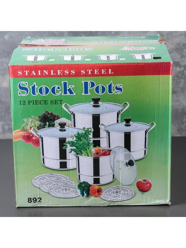 Набор кастрюль из нержавеющей стали, 4 предмета: 6 л, 8,5 л, 11 л, 13,5 л, d=26/28/30 см, толщина металла 0,3 мм