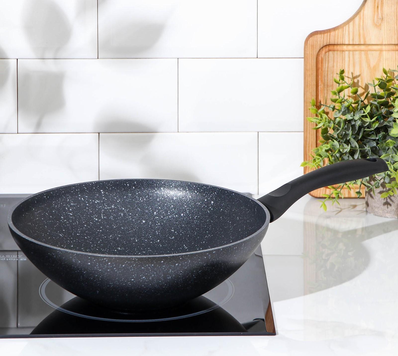 Сковорода-Wok, d=28, антипригарное покрытие, цвет тёмный мрамор