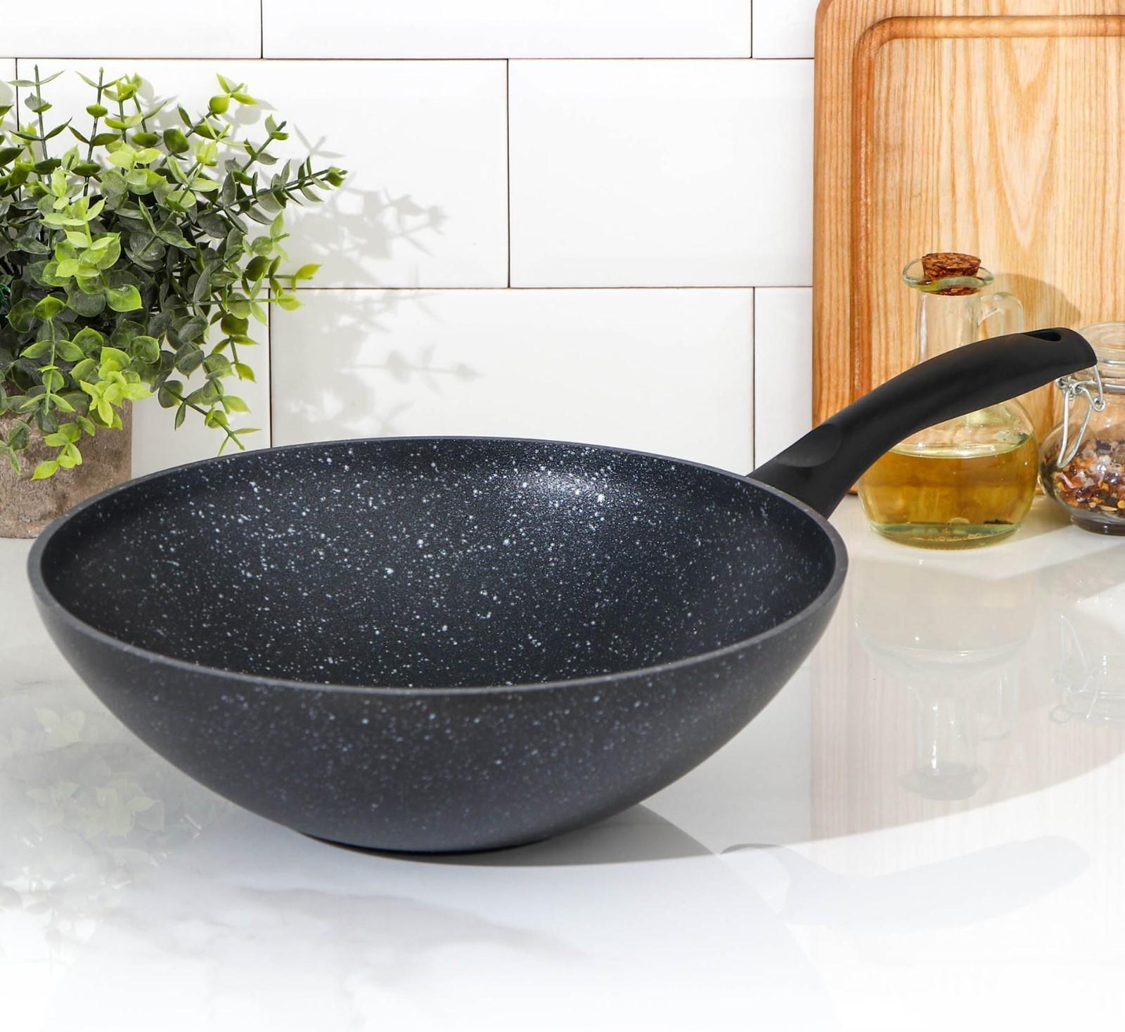 Сковорода-Wok, d=28, антипригарное покрытие, цвет тёмный мрамор