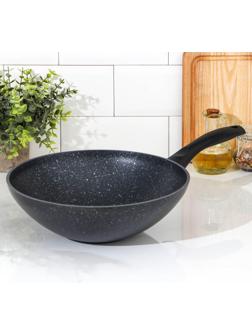 Сковорода-Wok, d=28, антипригарное покрытие, цвет тёмный мрамор