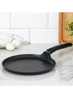Сковорода блинная, d=24 см, пластиковая ручка, антипригарное покрытие, цвет тёмный мрамор