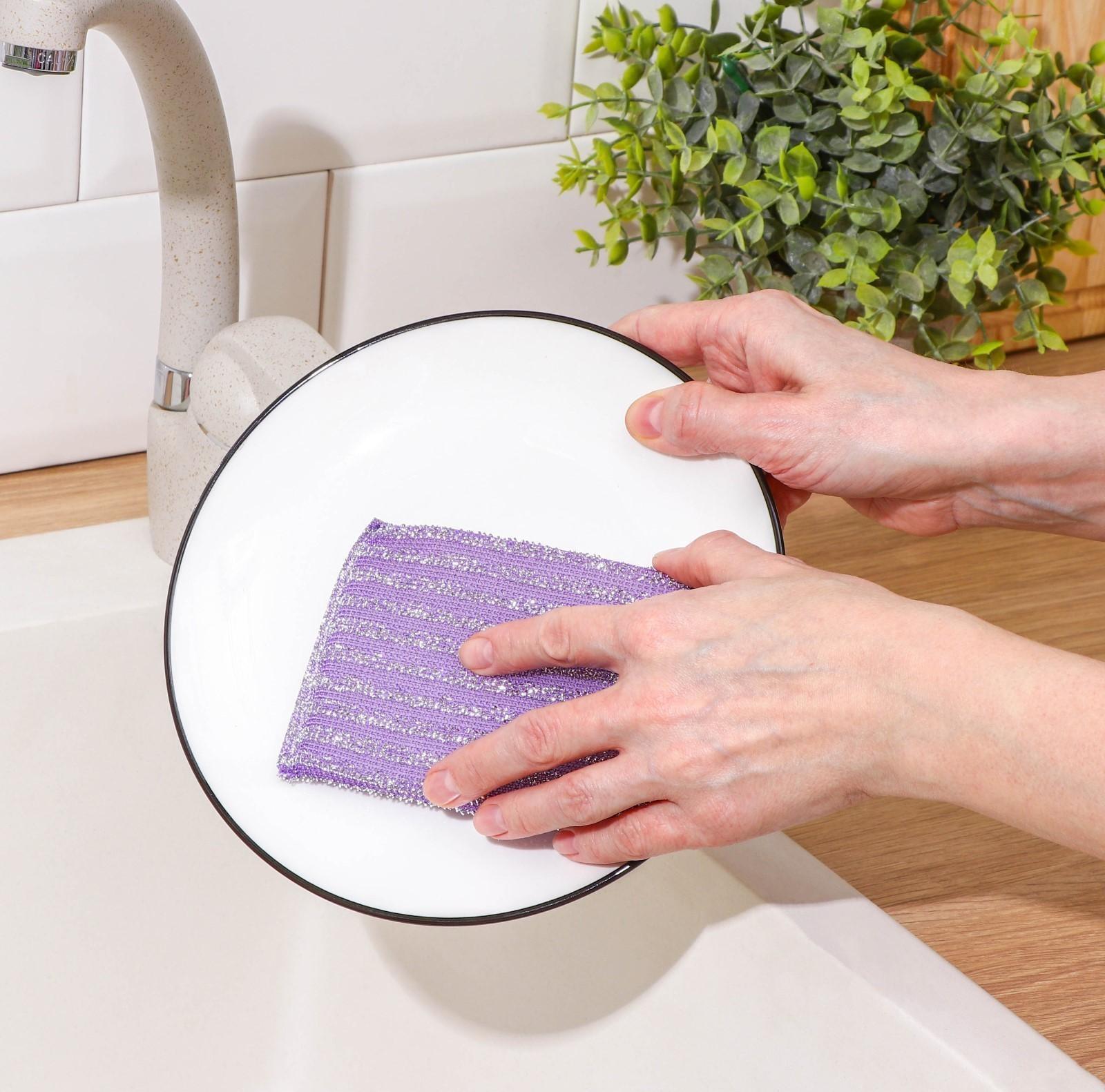 Губка для мытья посуды со стальной стружкой, 12×9×1.5 см, цвет МИКС