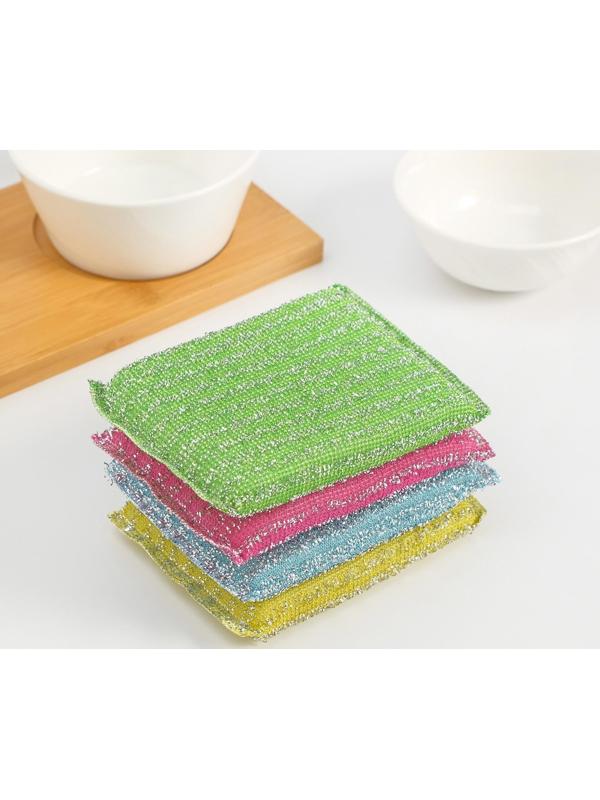 Губка для мытья посуды со стальной стружкой, 12×9×1.5 см, цвет МИКС