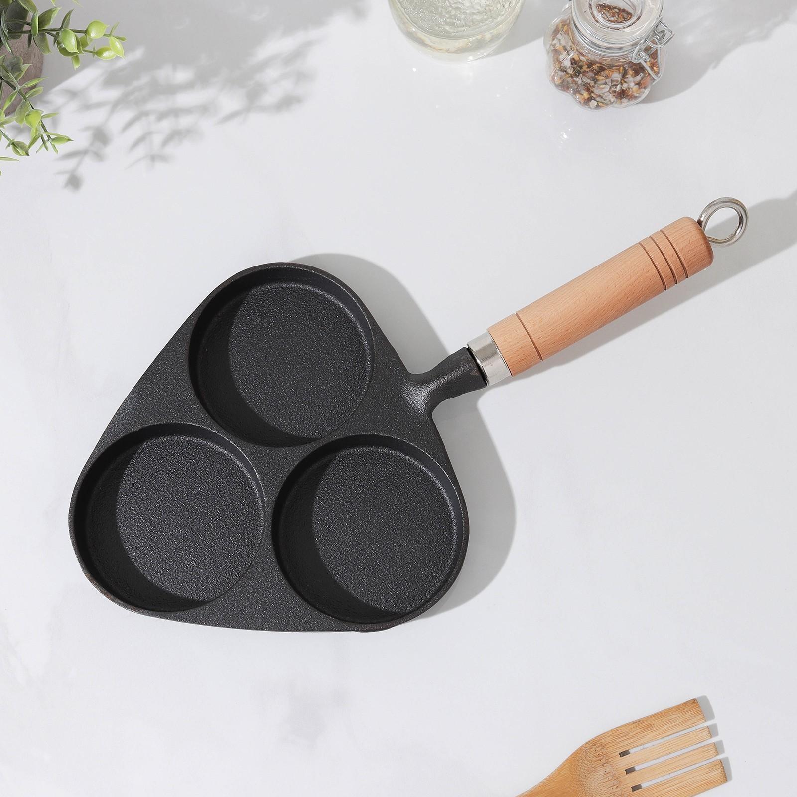 Сковорода-оладница чугунная, 37×19 см, деревянная ручка