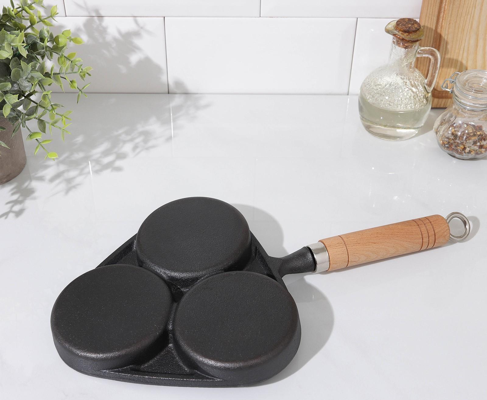 Сковорода-оладница чугунная, 37×19 см, деревянная ручка