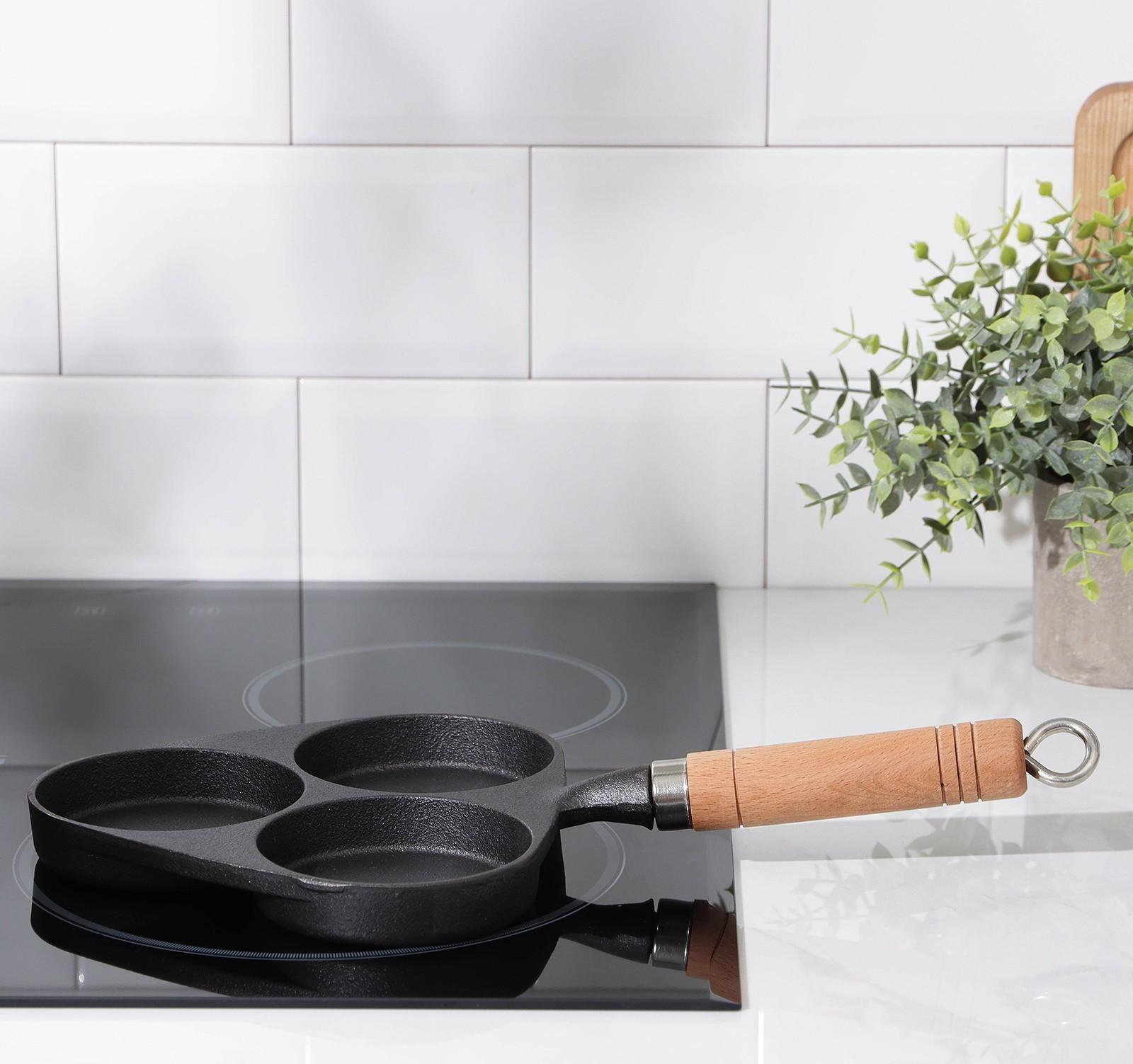 Сковорода-оладница чугунная, 37×19 см, деревянная ручка