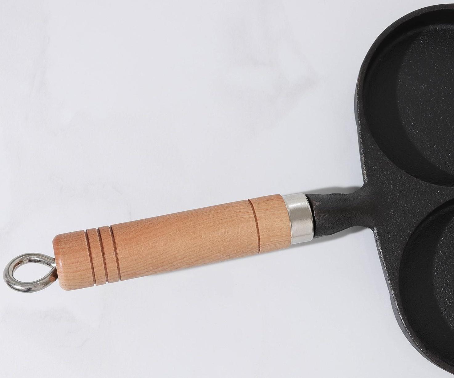 Сковорода-оладница чугунная, 37×19 см, деревянная ручка