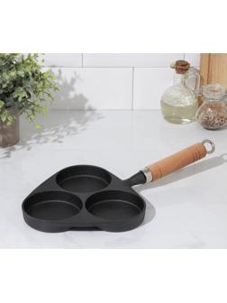 Сковорода-оладница чугунная, 37×19 см, деревянная ручка