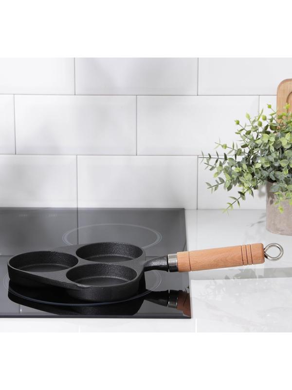 Сковорода-оладница чугунная, 37×19 см, деревянная ручка