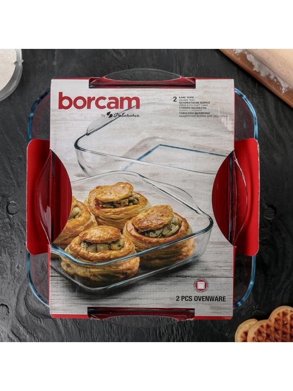 Набор квадратной посуды из жаропрочного стекла для запекания Borcam, 2 предмета: 3,2 л, 1,95 л