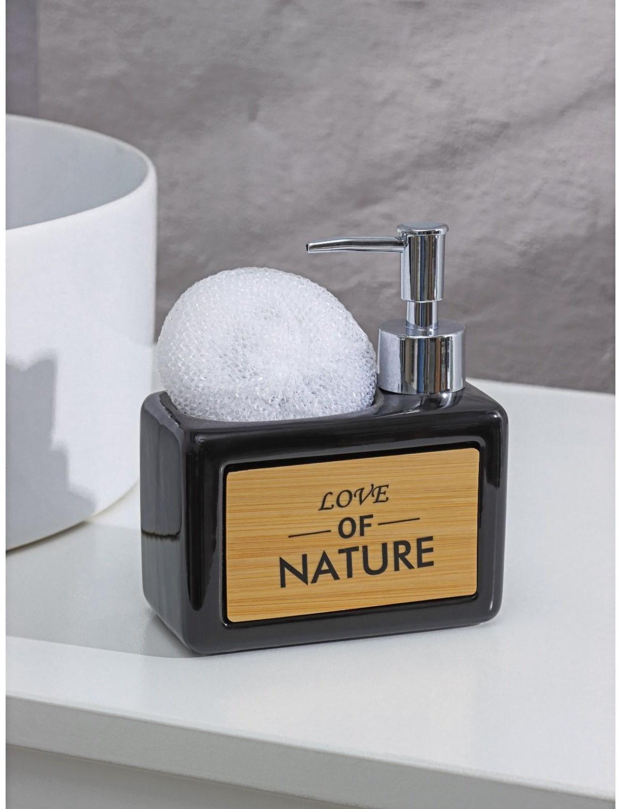 Дозатор для моющего средства с подставкой для губки SAVANNA «Природа», 500 мл, цвет чёрный