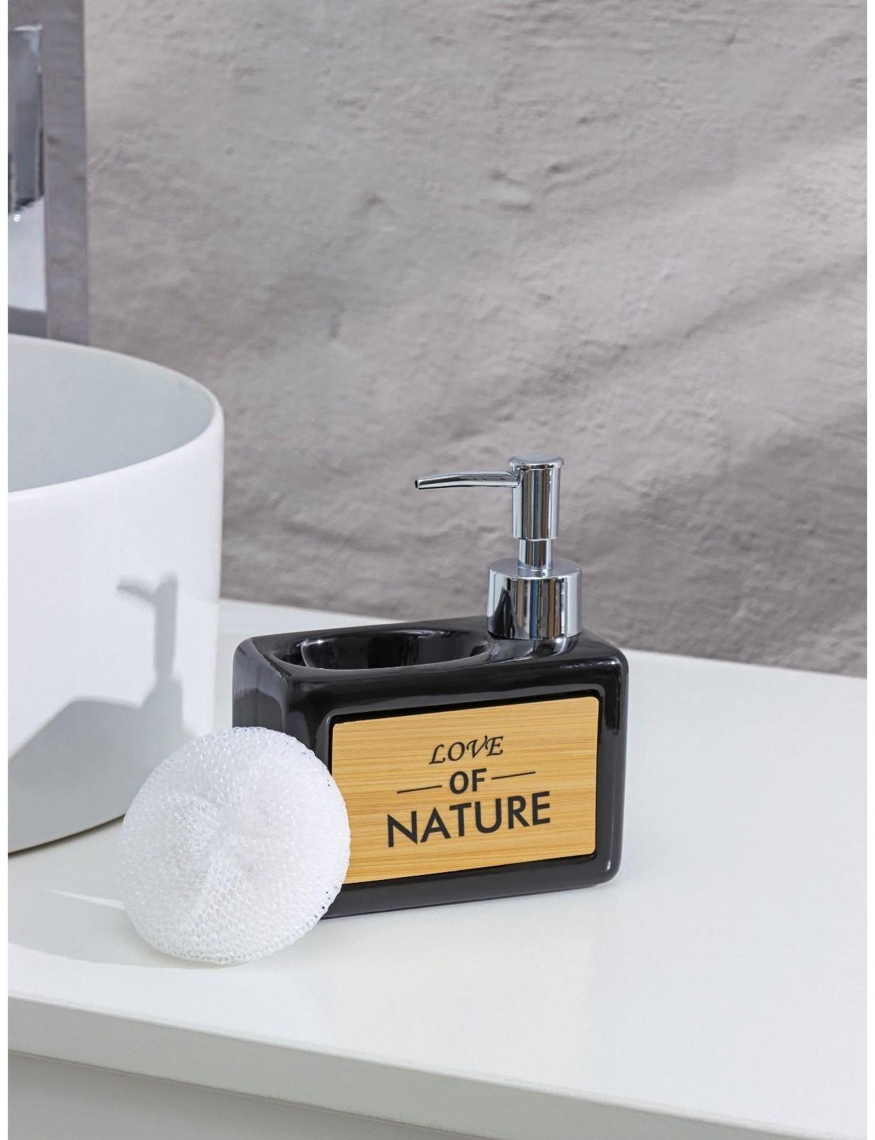 Дозатор для моющего средства с подставкой для губки SAVANNA «Природа», 500 мл, цвет чёрный