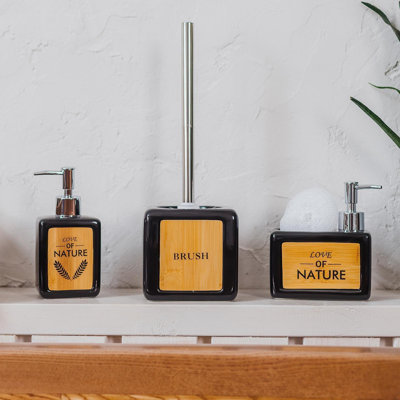 Дозатор для моющего средства с подставкой для губки SAVANNA «Природа», 500 мл, цвет чёрный