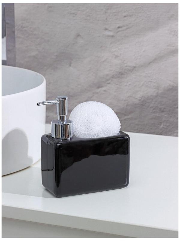 Дозатор для моющего средства с подставкой для губки SAVANNA «Природа», 500 мл, цвет чёрный