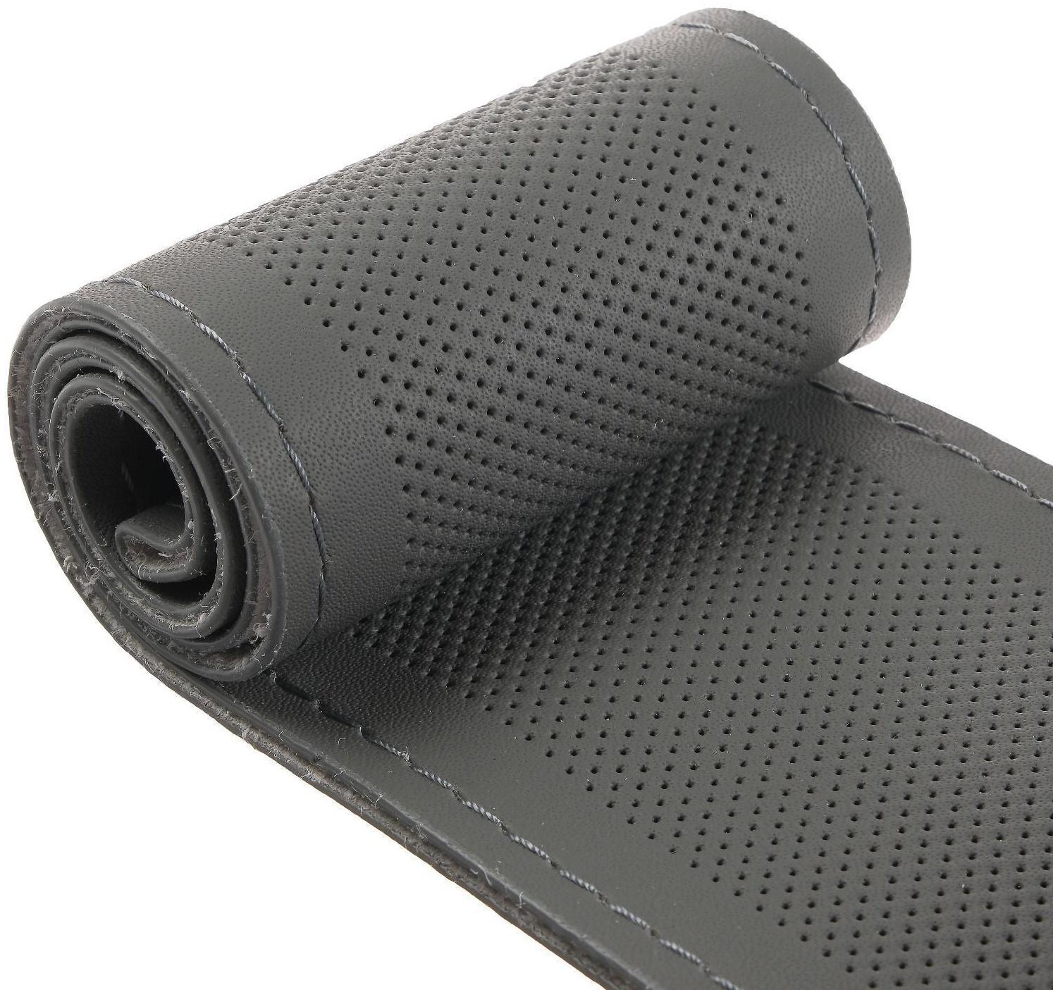 Сшивной чехол Cartage на руль 38 см, кожа PU, антискользящая, серый