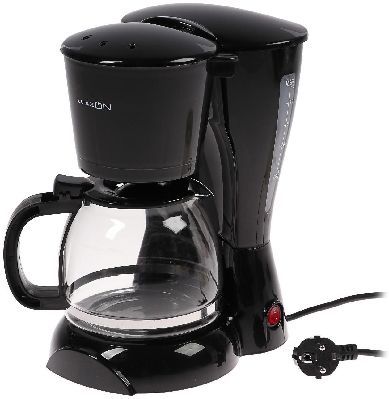 Кофеварка Luazon LKM-654, капельная, 900 Вт, 1.2 л, чёрная
